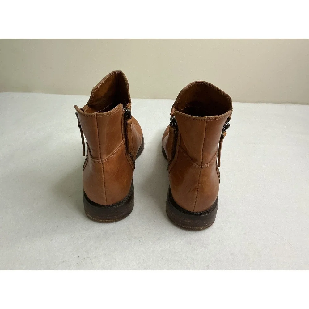 Franco Sarto Halford Ankle Boots Tan Leather Side Zip Low Heel Women 8M